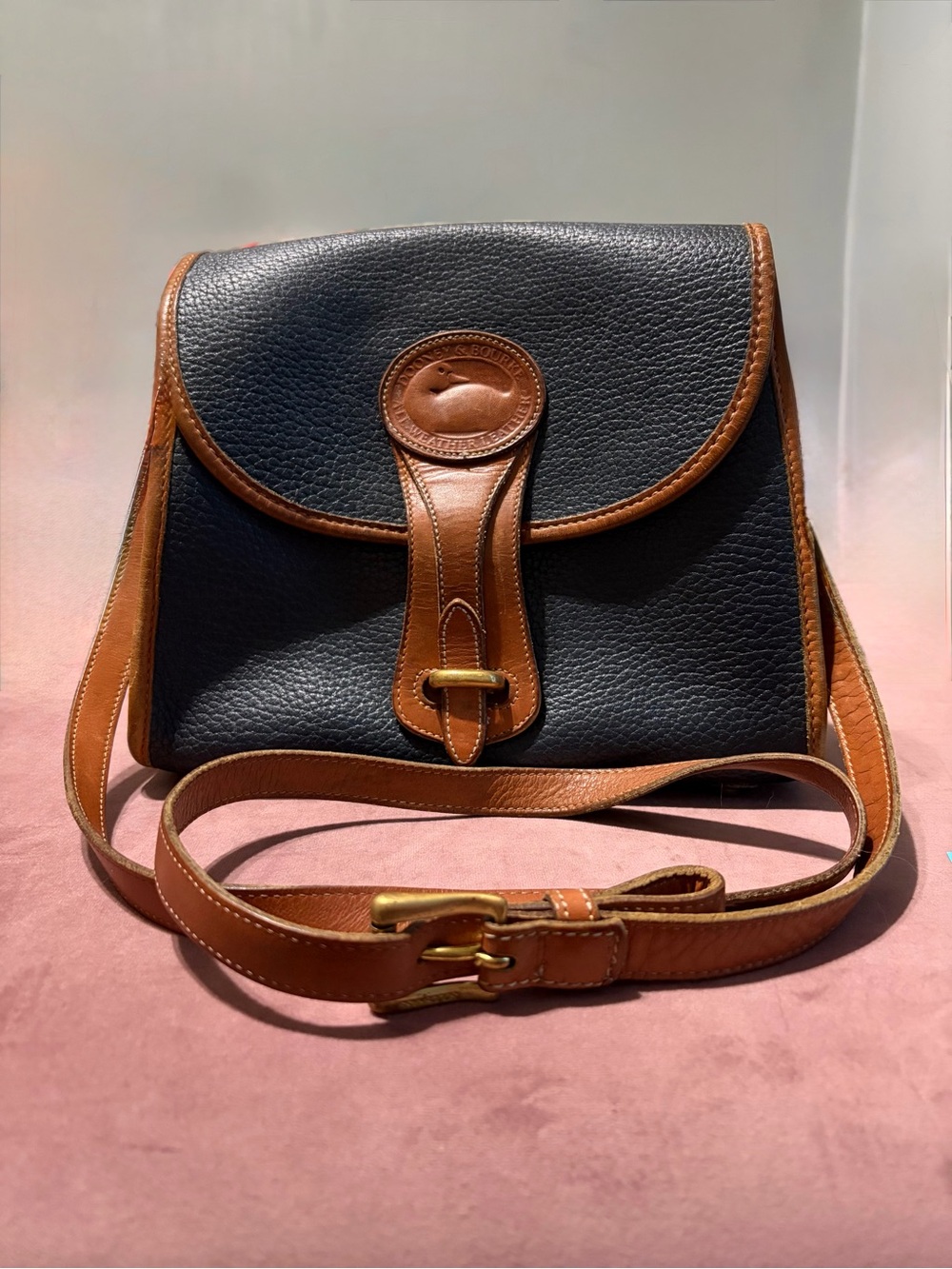 Dooney & Bourke Navy Pebble Leather Crossbody with Tan Trim